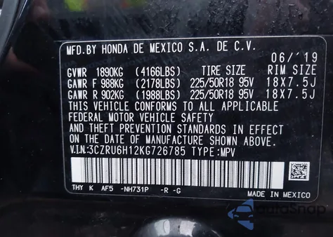 2019 Honda Hr-V Sport z USA, uszkodzony, nr VIN 3CZRU6H12KG726785